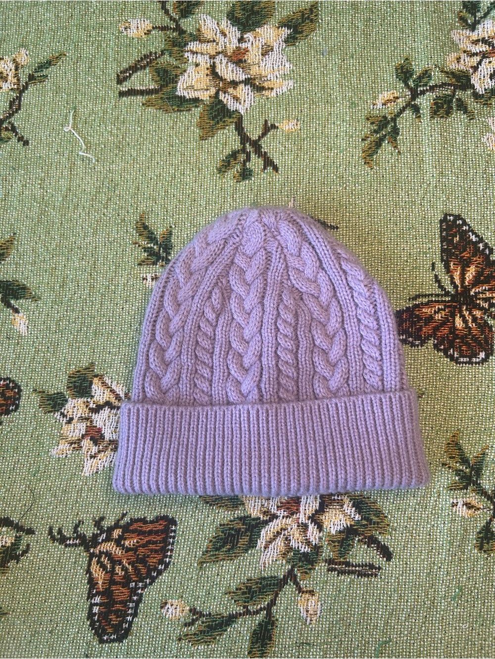 Lilac Purple Cable Knit Cuff Beanie Women's One Size